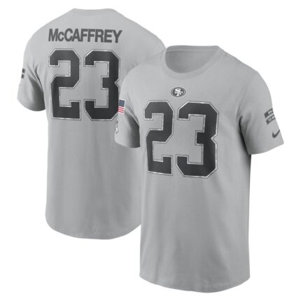 Men's San Francisco 49ers Christian McCaffrey Nike Gray 2024 Salute To Service Name & Number T-Shirt