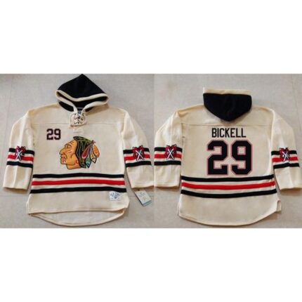 Blackhawks #29 Bryan Bickell Cream Heavyweight Pullover Hoodie Stitched NHL Jersey