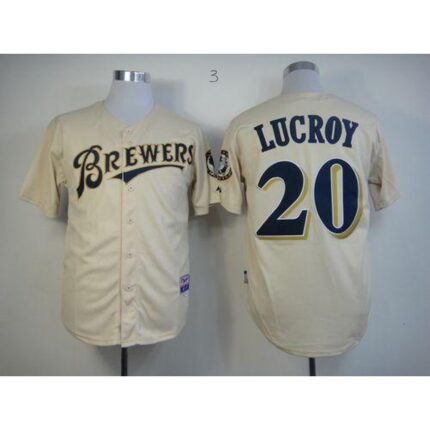 Brewers #20 Jonathan Lucroy Cream YOUNinorm Cool Base Stitched MLB Jersey