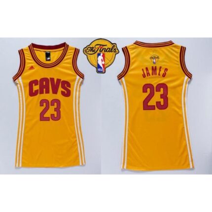 Cavaliers #23 LeBron James Gold The Finals Patch Women's Dress Stitched NBA Jersey