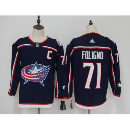 Men's Adidas Columbus Blue Jackets #71 Nick Foligno Navy Stitched NHL Jersey