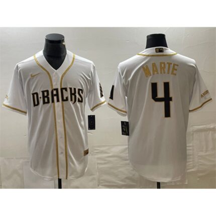 Men's Arizona Diamondbacks #4 Ketel Marte White Gold Cool Base Stitched Baseball Jersey