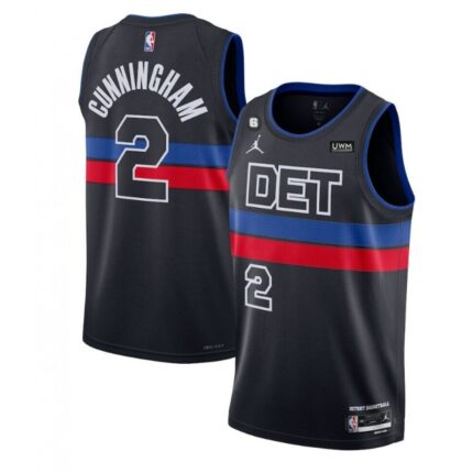 Men's Detroit Pistons #2 Cade Cunningham Black 2022/23 City Edition With NO.6 Patch Stitched Basketball Jersey