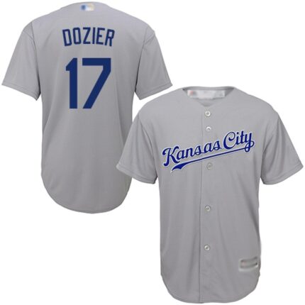 Men's Kansas City Royals #17 Hunter Dozier Grey Cool Base Stitched MLB Jersey
