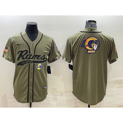 Men's Los Angeles Rams Olive Salute to Service Team Big Logo Cool Base Stitched Baseball Jersey