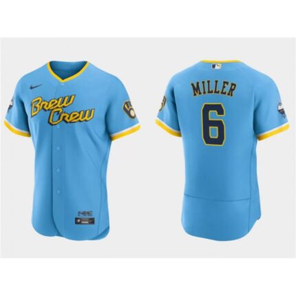 Men's Milwaukee Brewers #6 Owen Miller Powder Blue 2022 City Connect Flex Base Stitched MLB Jersey