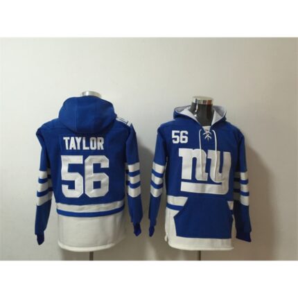 Men's New York Giants #56 Lawrence Taylor Blue/White  Lace-Up Pullover Hoodie