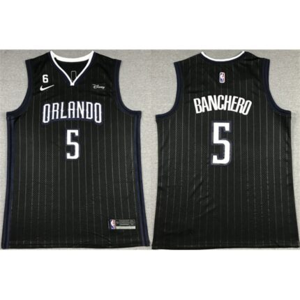 Men's Orlando Magic #5 Paolo Banchero Black With No.6 Patch Icon Edition Stitched Swingman Jersey