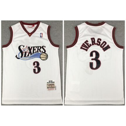 Men's Philadelphia 76ers #3 Allen Iverson White Throwback Stitched Jersey