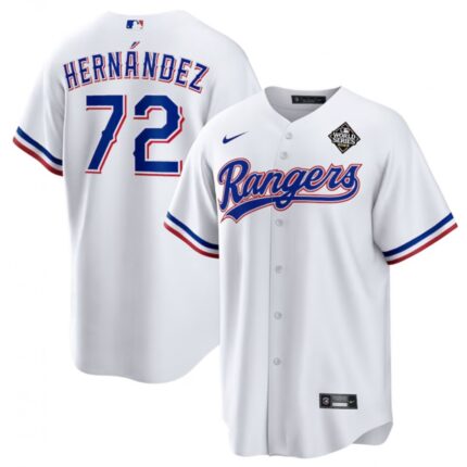 Men's Texas Rangers #72 Jonathan Hernandez White 2023 World Series Stitched Baseball  Jersey