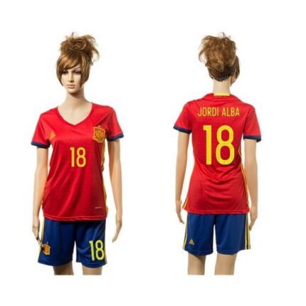 Women's Spain #18 Jordi Alba Red Home Soccer Country Jersey