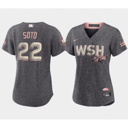 Women's Washington Nationals #22 Juan Soto 2022 Grey City Connect Cherry Blossom Stitched Jersey(Run Small)